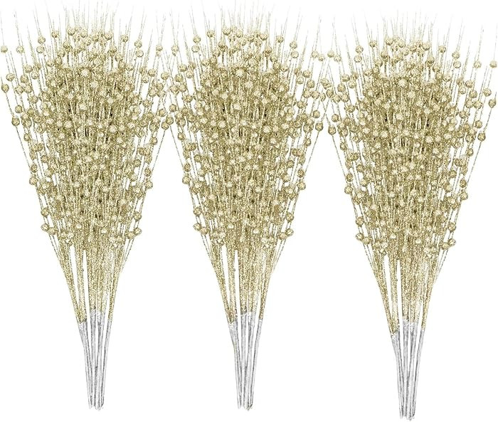30-Pack Christmas Picks and Sprays Gold Artificial Glitter Berry Stems Branches Twigs Sticks Spri... | Amazon (US)