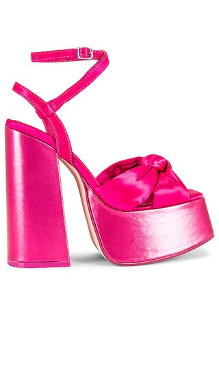 Seventies Platform Sandal in Fuchsia Satin | Revolve Clothing (Global)