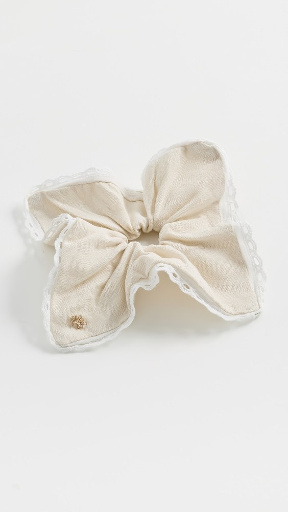 Eyelet Trim Linen Square Scrunchie | Shopbop