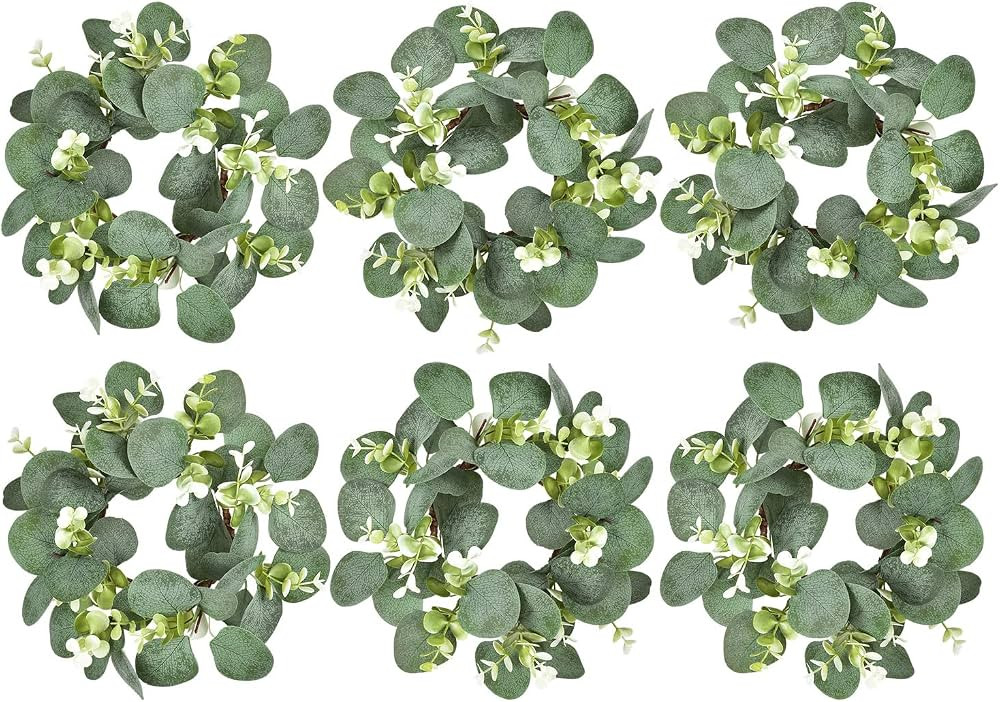 LSKYTOP 6Pcs Eucalyptus Wreath Faux Kitchen Cabinet Wreaths Artificial Greenery Wreath Farmhouse ... | Amazon (US)
