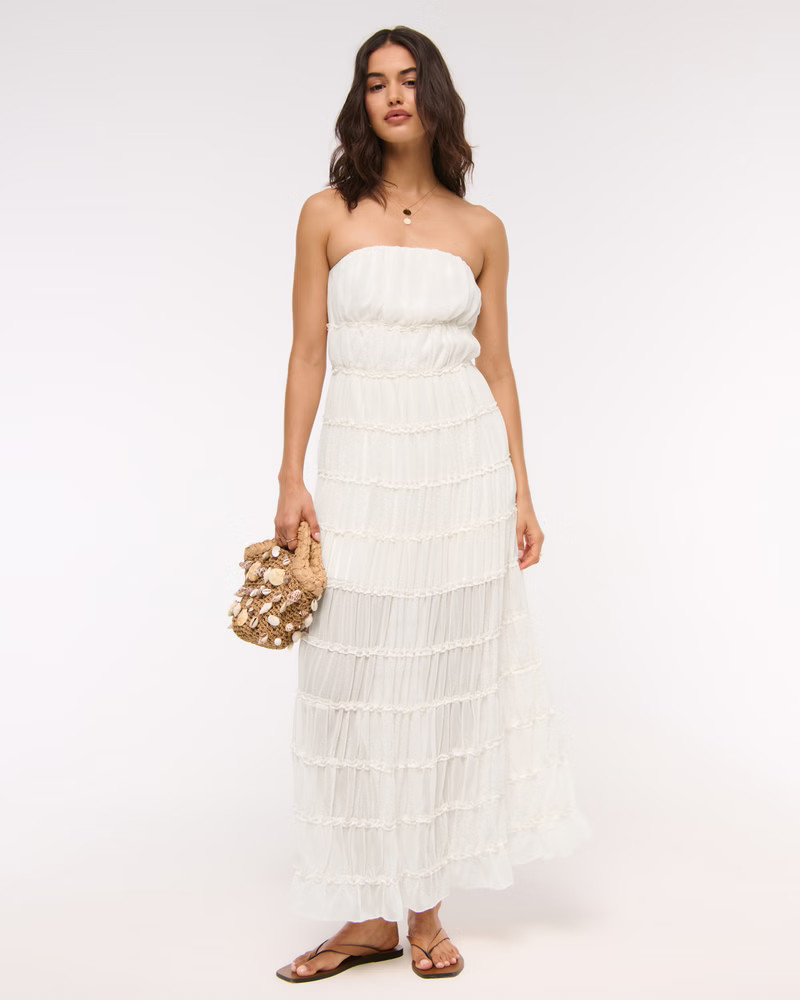 Women's Strapless Ruffle Maxi Dress | Women's New Arrivals | Abercrombie.com | Abercrombie & Fitch (US)