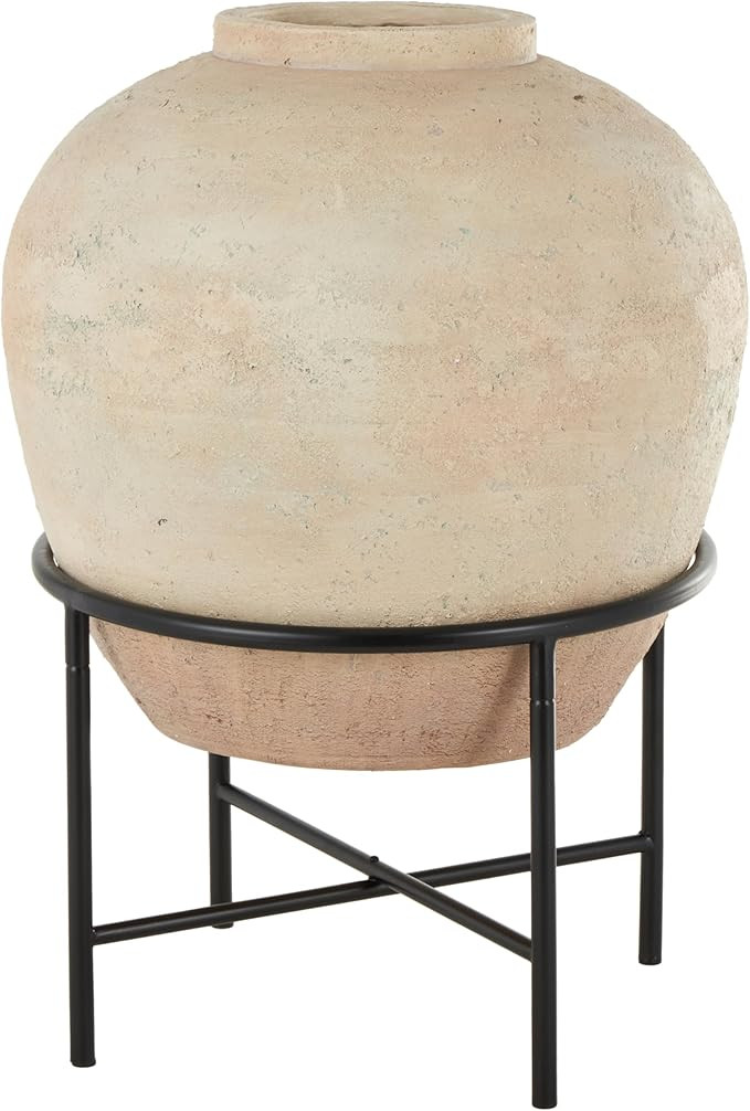 Deco 79 Magnesium Oxide Decorative Vase Wide Centerpiece Vase with Black Metal Stand, Flower Vase... | Amazon (US)