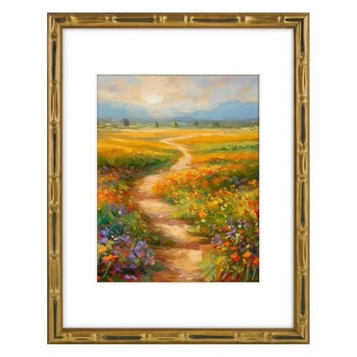 Golden State Art, 11x14 Picture Frame Gold - Solid Wood with Vintage Bamboo Design - 14x11 Matted to 8x10 Photo - Real Glass - Wall Decor Display | Amazon (US)