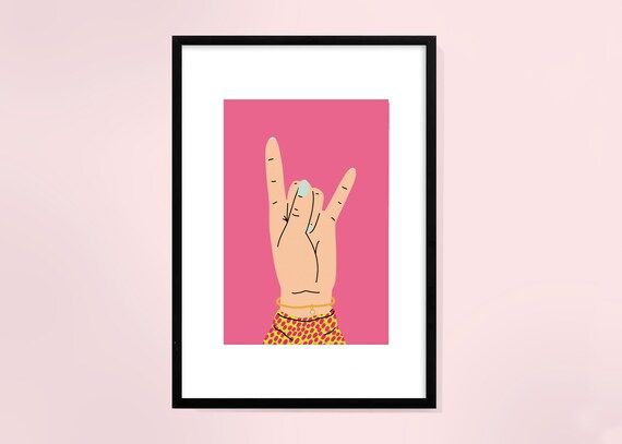 Rock On Hand Gesture Colourful Bright Print | Unframed A6 A5 A4 A3 A2 A1 Art | Gallery Wall Clip ... | Etsy (US)