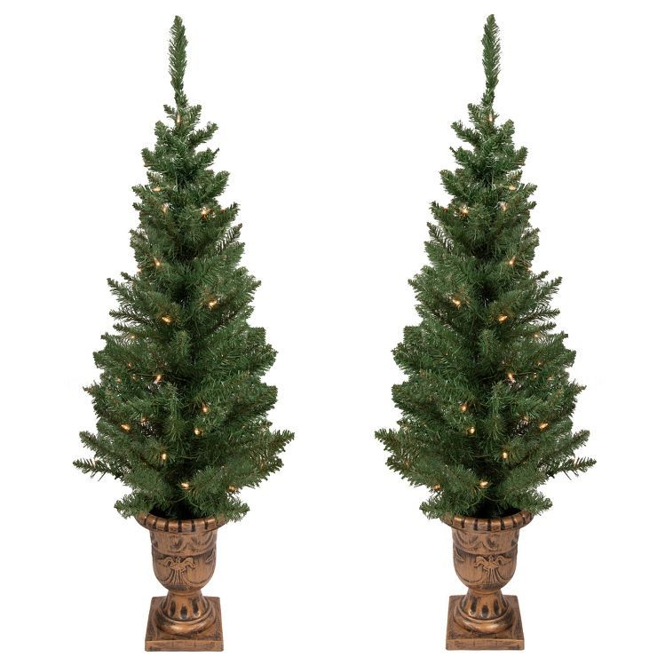 Northlight 2ct Prelit Artificial Christmas Tree Potted Porch Pine Topiary - Clear Lights | Target