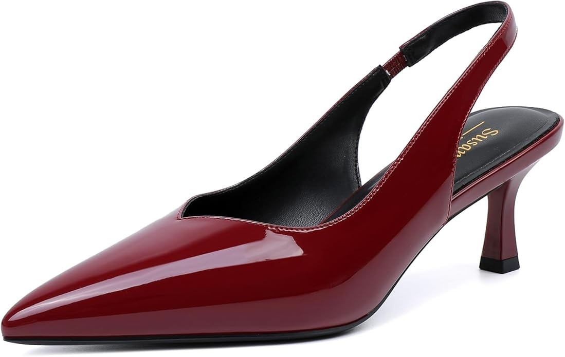 Susanny Kitten Heels for Women Closed Toe Heels Pointed Pumps Sexy Slingback Low Heeled Elastic S... | Amazon (US)