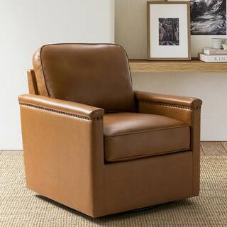 Reviews for JAYDEN CREATION Angel Camel 29 in. Wide Genuine Leather Swivel Arm Chair with Nailhea... | The Home Depot