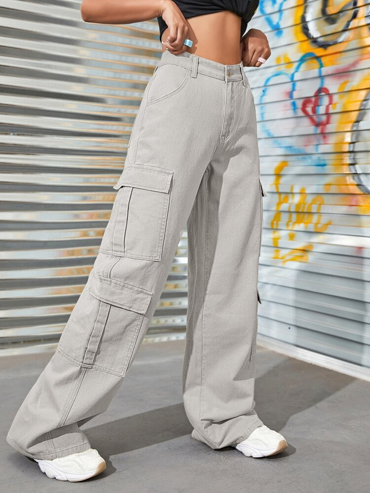Zipper Fly Flap Pocket Cargo Jeans | SHEIN