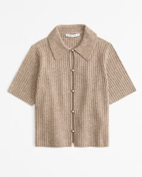 Short-Sleeve Pearl Button Collared Cardigan | Abercrombie & Fitch (US)