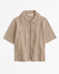 Short-Sleeve Pearl Button Collared Cardigan | Abercrombie & Fitch (UK)