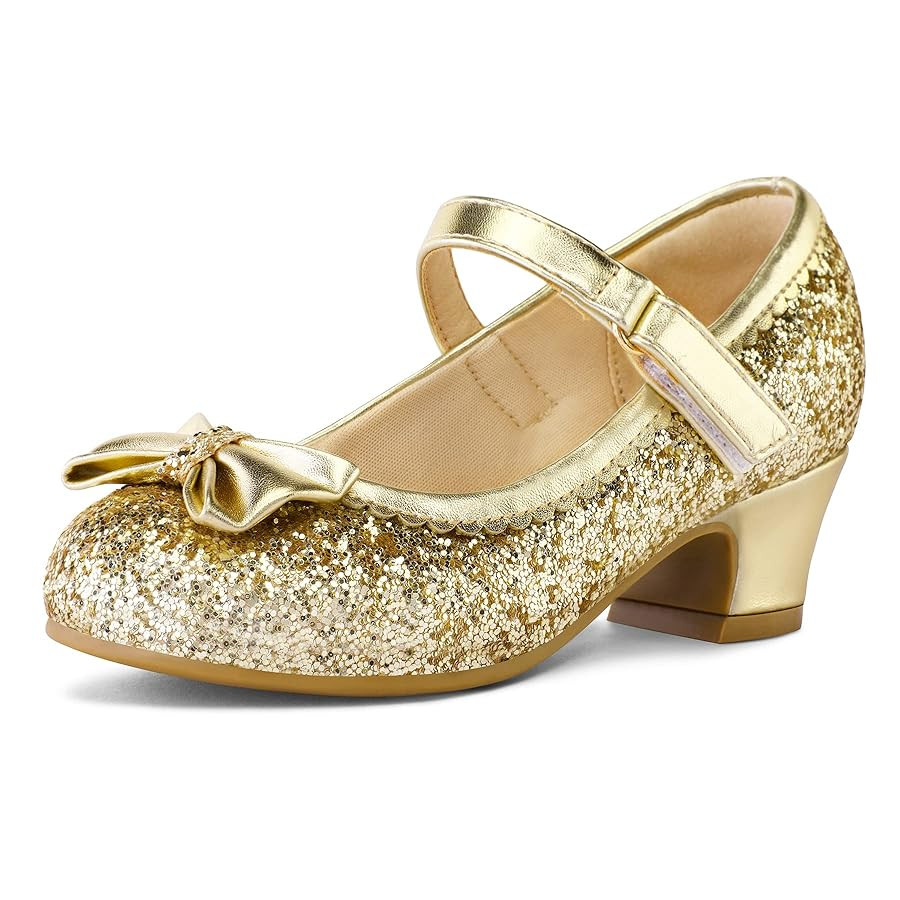 K KomForme Girl's Dress Shoes Mary Jane Glitter 1.5 in Low Heel Wedding Party Princess Shoes for ... | Amazon (US)