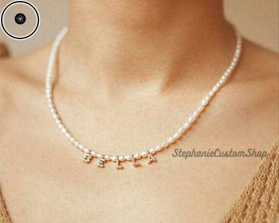 Custom Name Necklace  Natural Pearl  Choker Personalized | Etsy | Etsy (US)