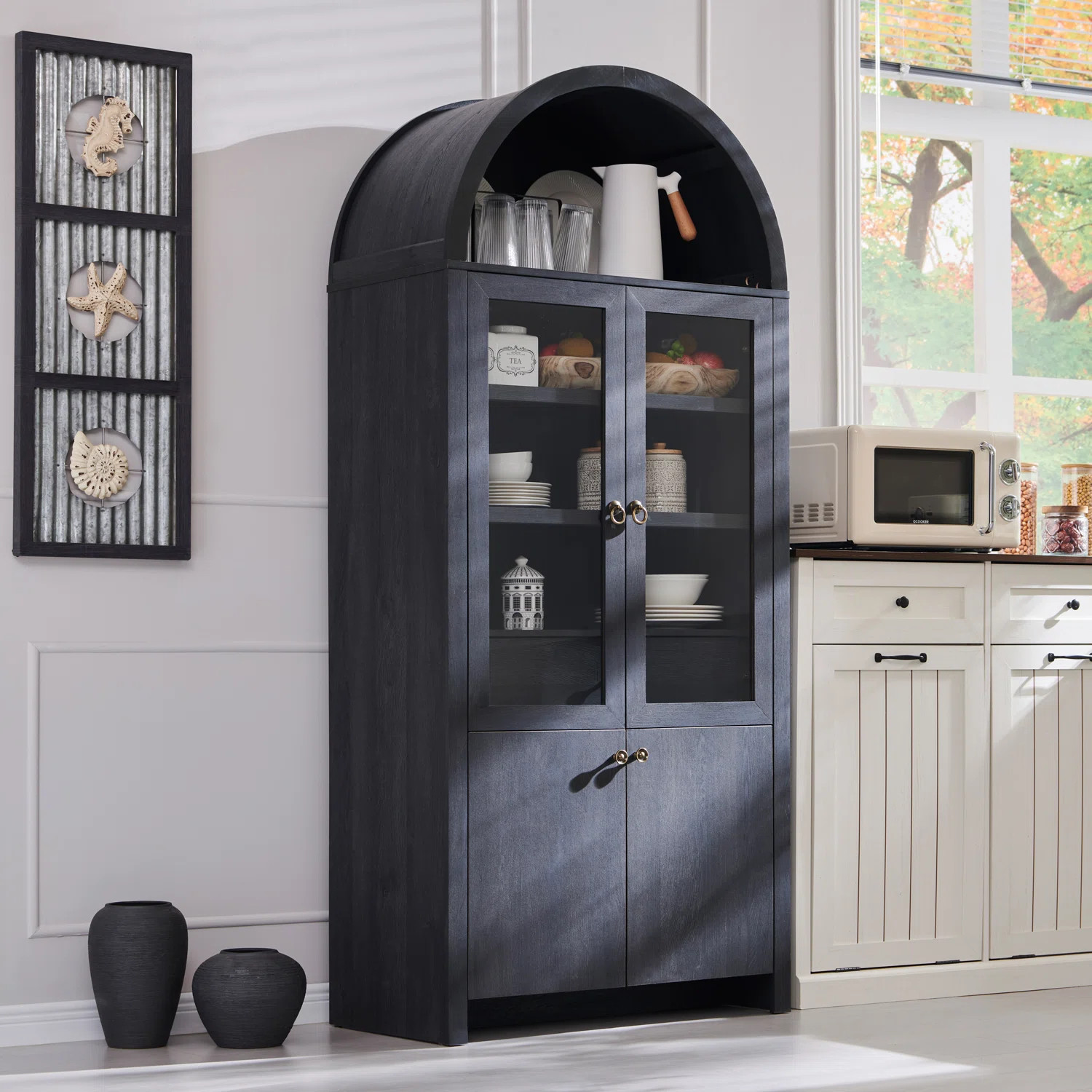 71" Tall Arched Kitchen Pantry, Modern Kitchen Storage Cabinets with Open & Adjustable Shelves | Wayfair North America