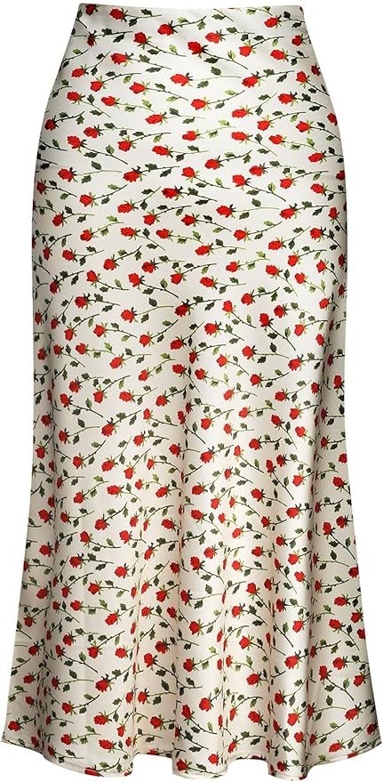 Leopard Print Skirt for Women Cheetah High Waist Silk Satin Elasticized Skirts | Amazon (US)
