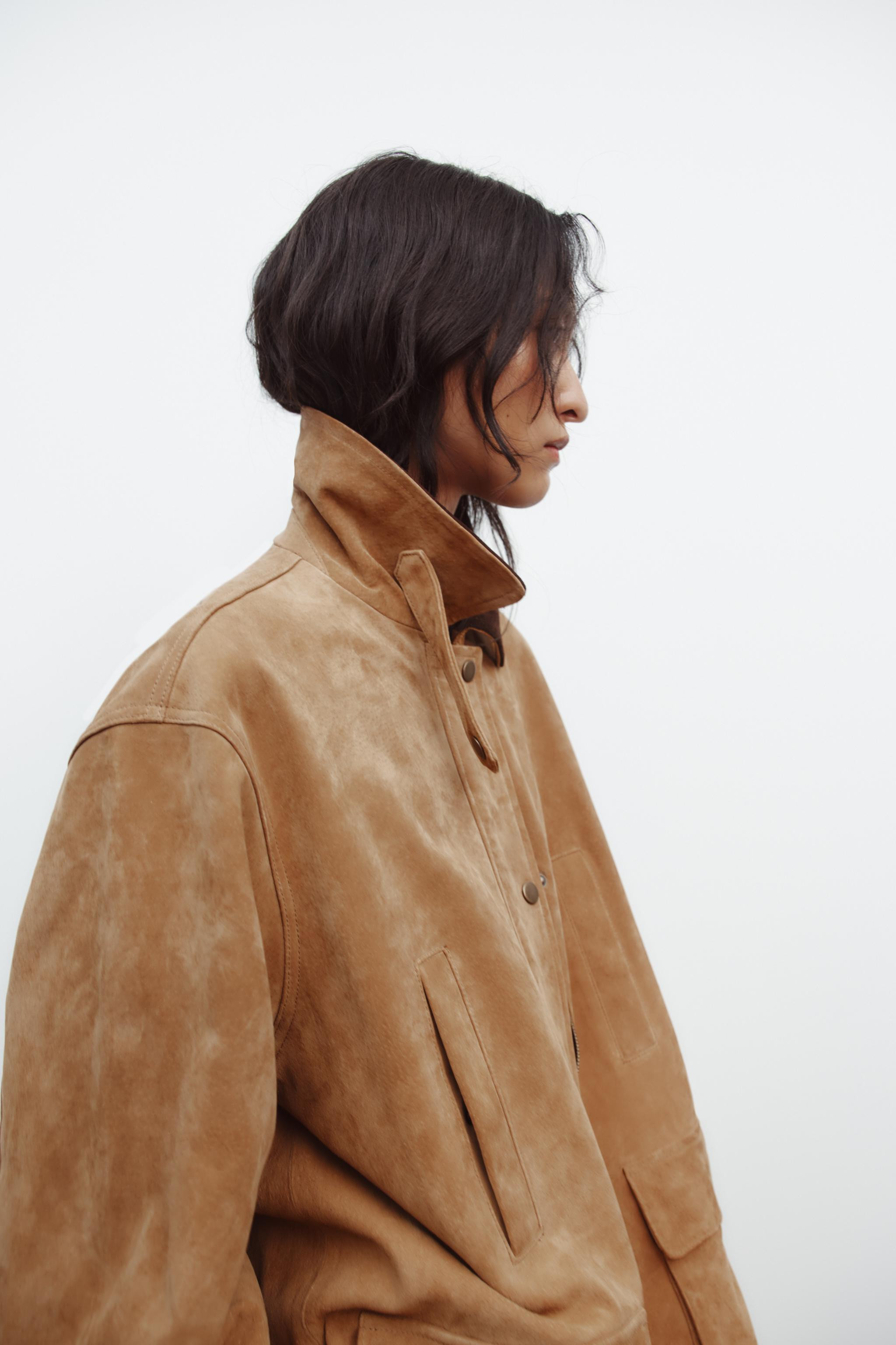 CONTRAST 100% SUEDE LEATHER JACKET WITH PLEAT | Zara UK