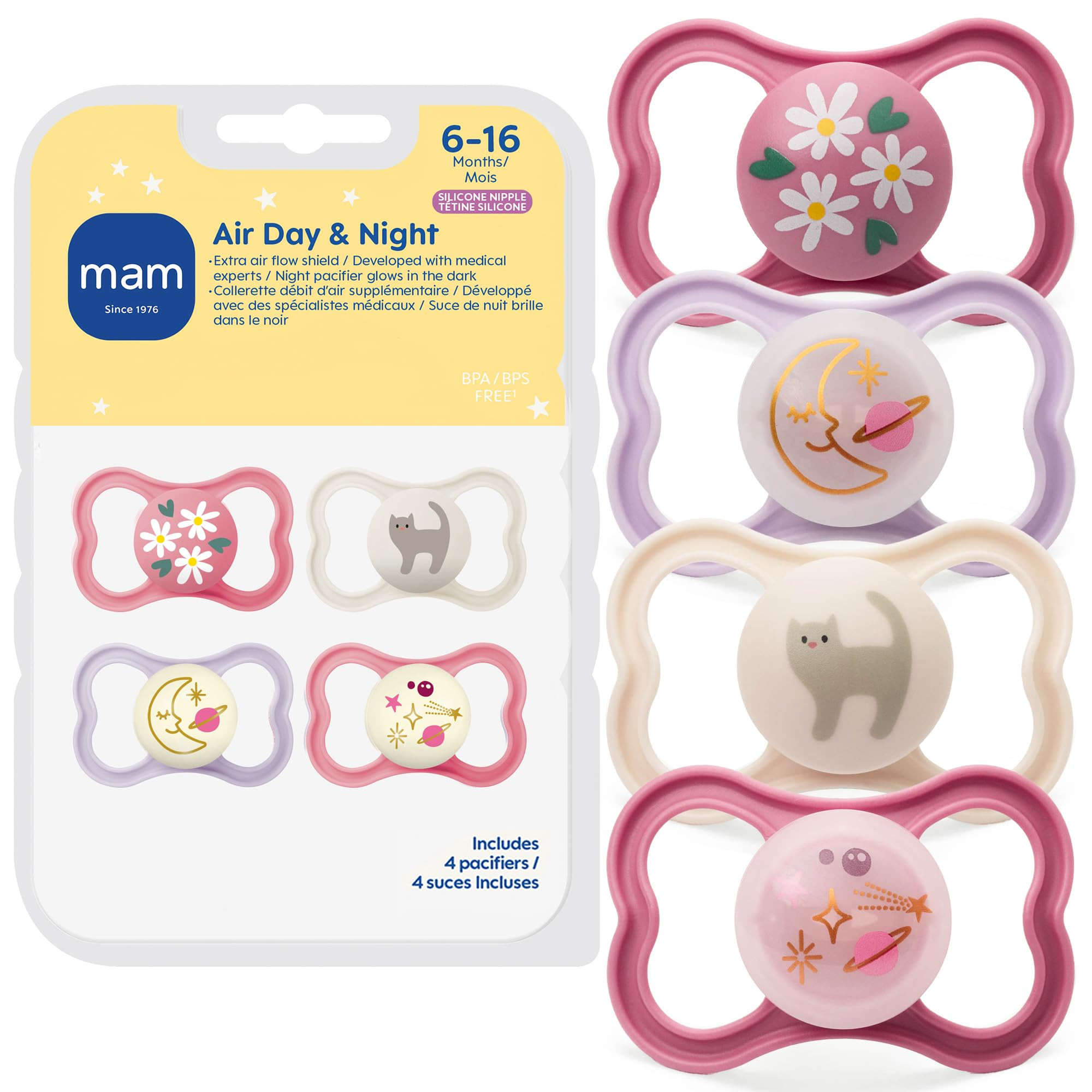 MAM Air Pacifier for Babies 6-16 Months, Extra Air Flow for Sensitive Skin, Glows in The Dark, De... | Amazon (US)