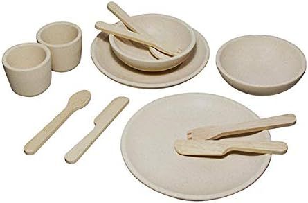 PlanToys Wooden Tableware Set with Dinnerware and Cutlery (3614) | Sustainably Made from Rubberwo... | Amazon (US)