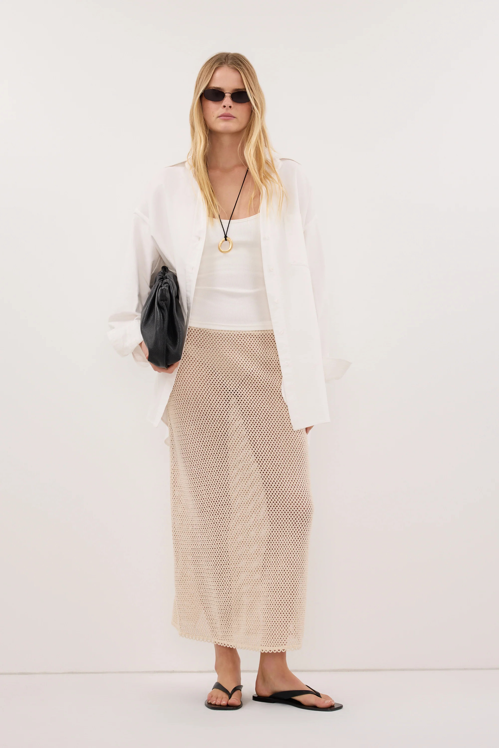 ANNE NATURAL OPEN KNIT MIDI SKIRT | DISSH