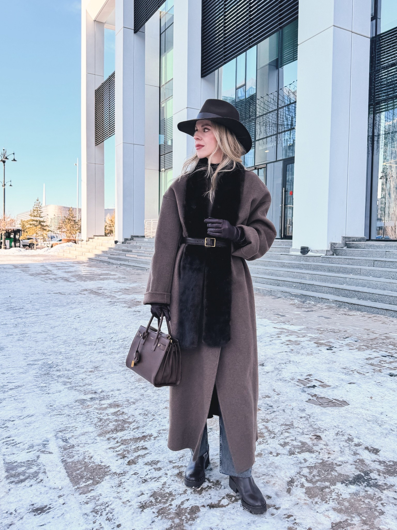 Dark brown wool coat, fur scarf, chocolate brown leather belt, Zara jeans, lug sole boots, monochrome brown outfit 

#LTKSeasonal #LTKFindsUnder50 #LTKOver40