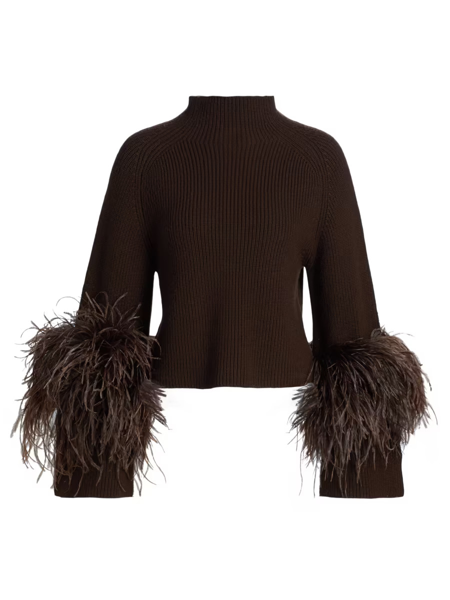 Wool Feather-Cuff Sweater | Saks Fifth Avenue