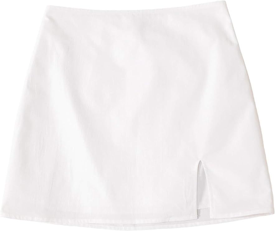 Verdusa Women's Split Hem Zip Up Side High Waist Bodycon Short Skirt | Amazon (US)