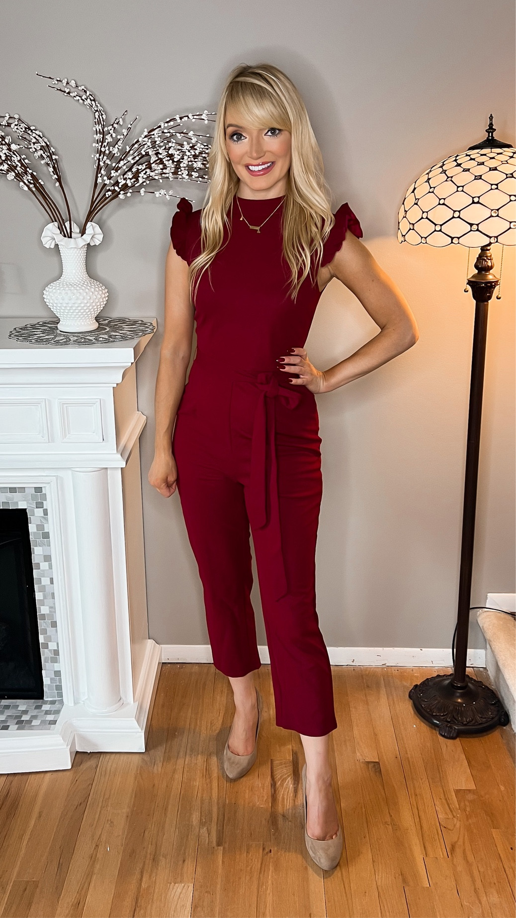 Short ruffle sleeve jumpsuit (wearing my usual small) - holiday party - holiday outfit - Christmas outfit - business casual - work party - Amazon Fashion - Amazon Finds 

#LTKworkwear #LTKunder50 #LTKHoliday