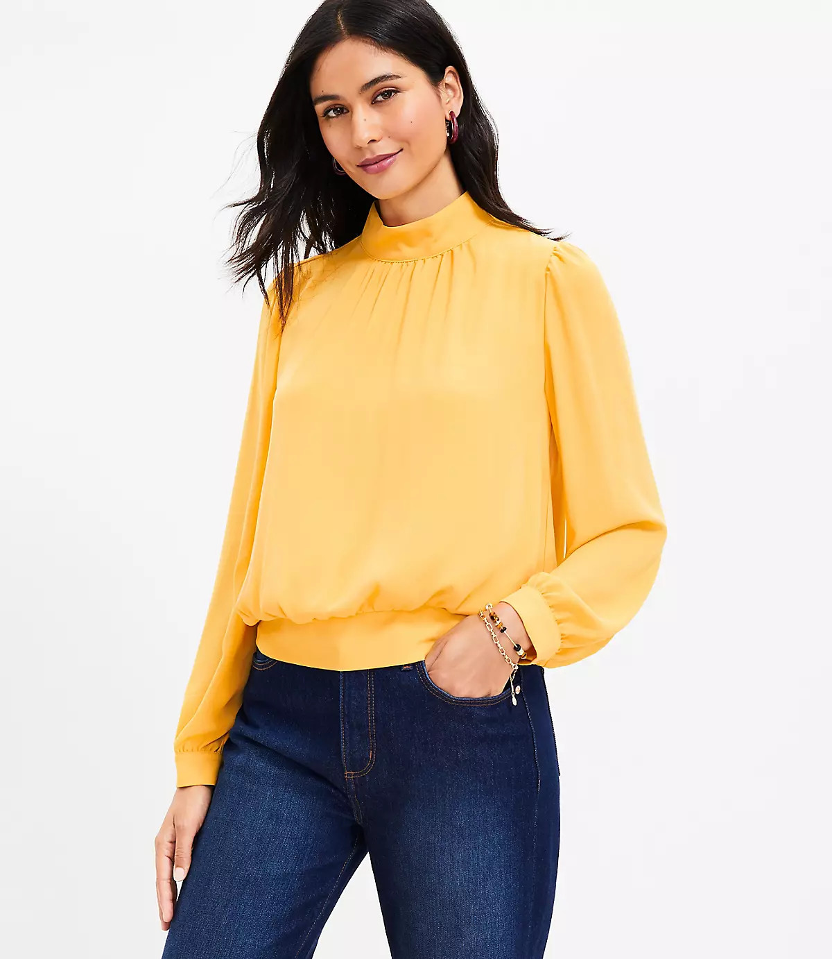 Cutout Back Mock Neck Blouse | LOFT