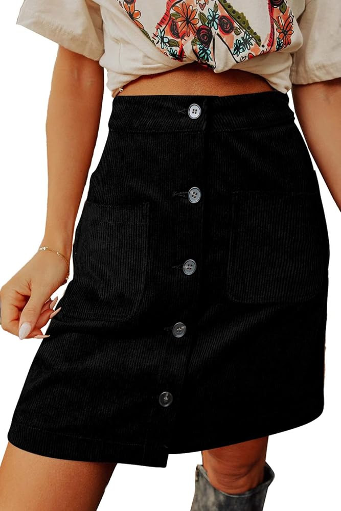 Happy Sailed Womens Corduroy Skirts Fall Winter High Waisted Button Down A-line Short Mini Skirt ... | Amazon (US)