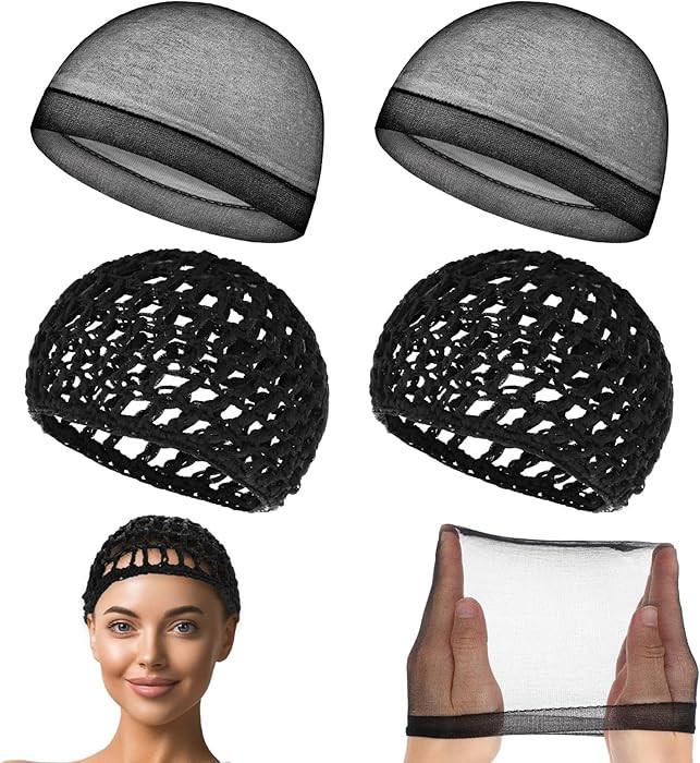 Sibba 4PCS Black Mesh Cover Wig Cap Elastic Knit Crochet Mesh Wrap Caps Non Slip Hair Nets for Ke... | Amazon (US)