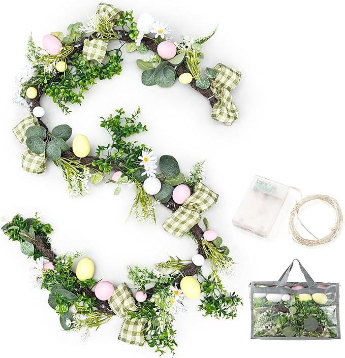 6ft Easter Garland Decorations, 2-in-1 Easter Garland-to-Wreath for Mantel, Fireplace with 18 Pas... | Amazon (US)