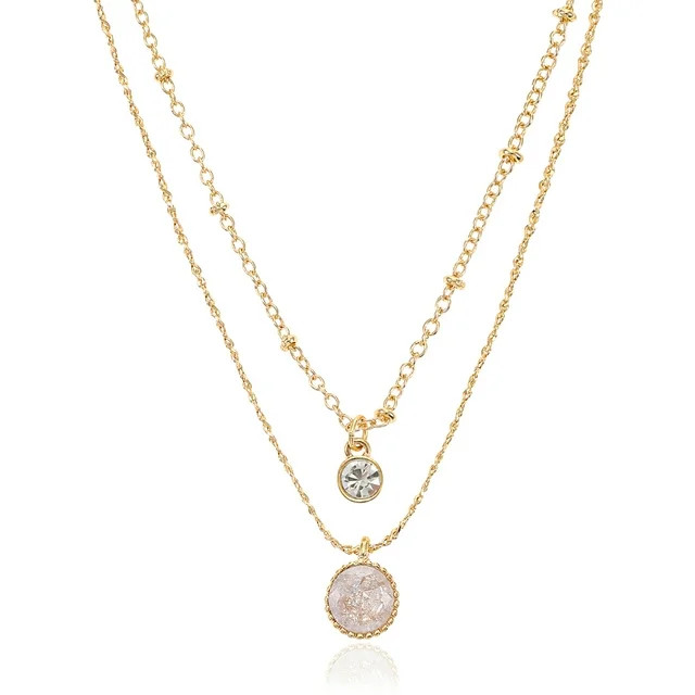 Time and Tru Layered Gold Tone Necklace for Women, Delicate Gold Chains with Small CZ Pendants | Walmart (US)