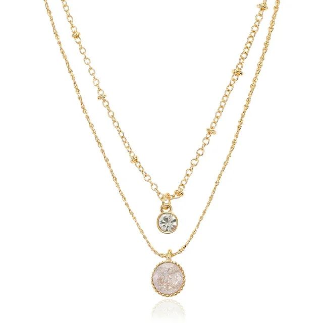 Time and Tru Layered Gold Tone Necklace for Women, Delicate Gold Chains with Small CZ Pendants | Walmart (US)