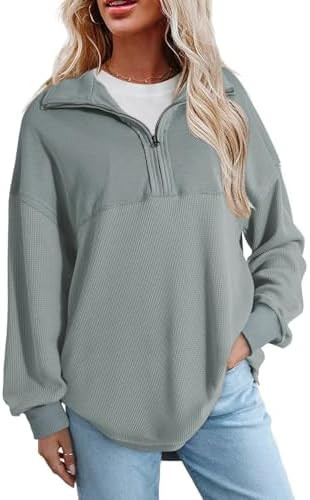 SHEWIN Womens Fall Sweatshirt Casual Waffle Knit Half Zip Pullover Loose Long Sleeve Tops | Amazon (US)