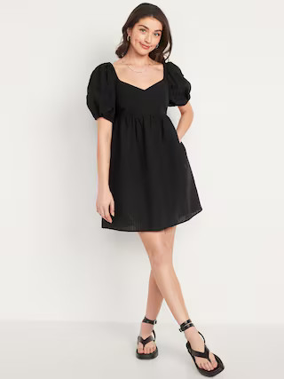 Seersucker Puff-Sleeve All-Day Fit & Flare Dress for Women | Old Navy (US)
