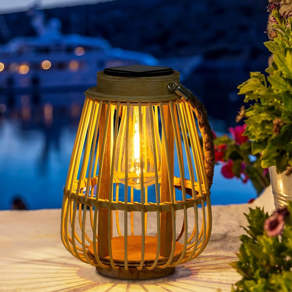 Solar Lanterns Outdoor Hanging Lights Waterproof Rattan Bamboo Solar Powered Light with Twine Han... | Amazon (US)