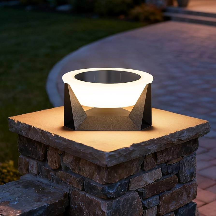 Luces solares de poste de 11.02 pulgadas para exteriores, lámpara de pilar alimentada por energ... | Amazon (US)
