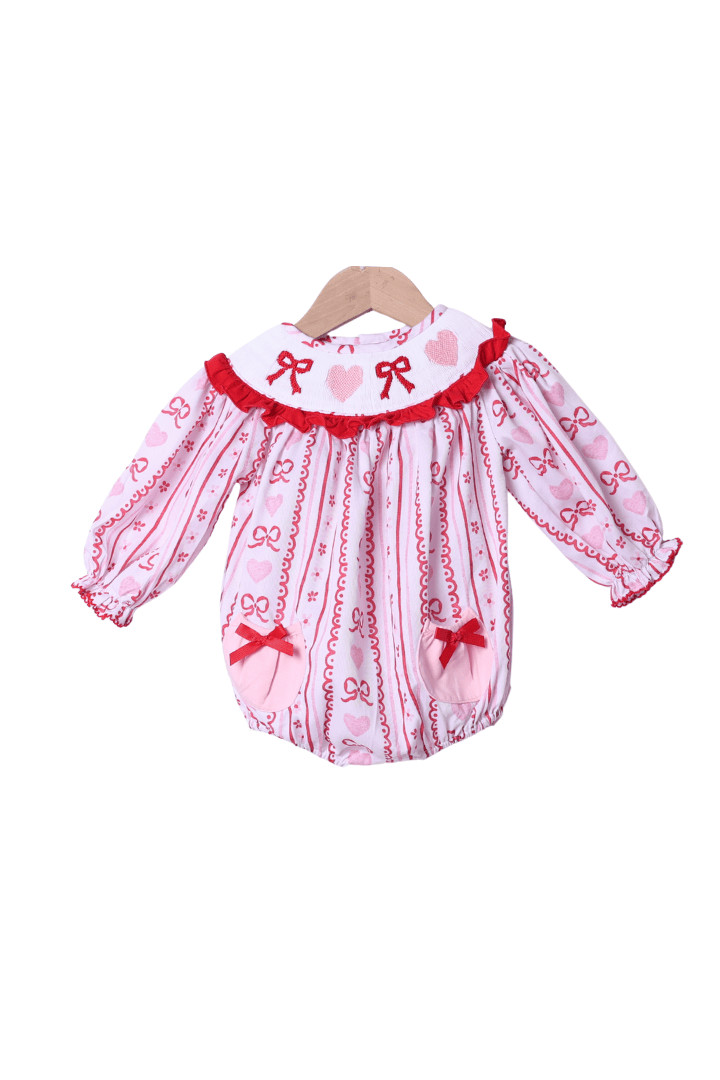 Smocked Fancy Floral Heart and Bow Bubble | The Smocked Flamingo