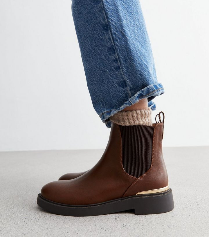 Tan Leather-Look Metal Trim Chelsea Boots | New Look | New Look (UK)