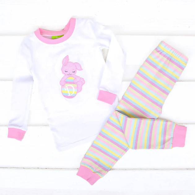 Cute Bunny Pink Stripe Pajamas | Classic Whimsy