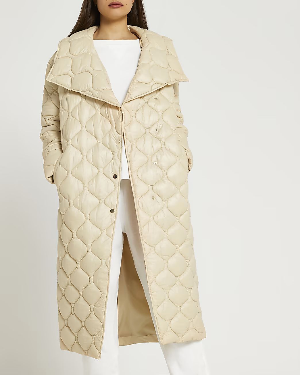 Cream longline quilted coat | River Island (UK & IE)