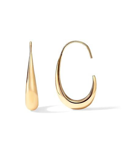 PAVOI 14K Yellow Gold Plated 925 Sterling Silver Post Lightweight Teardrop Hoop Earrings for Women | Small Oval Pull-Through Statement Earrings | Amazon (US)