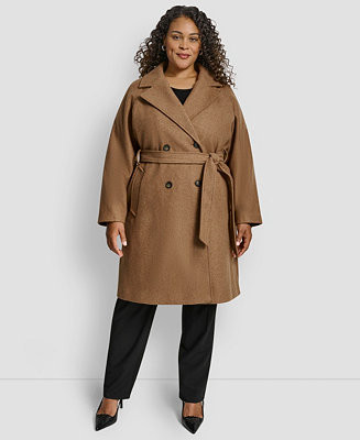 Plus Size Belted Notch Collar Coat | Macy's