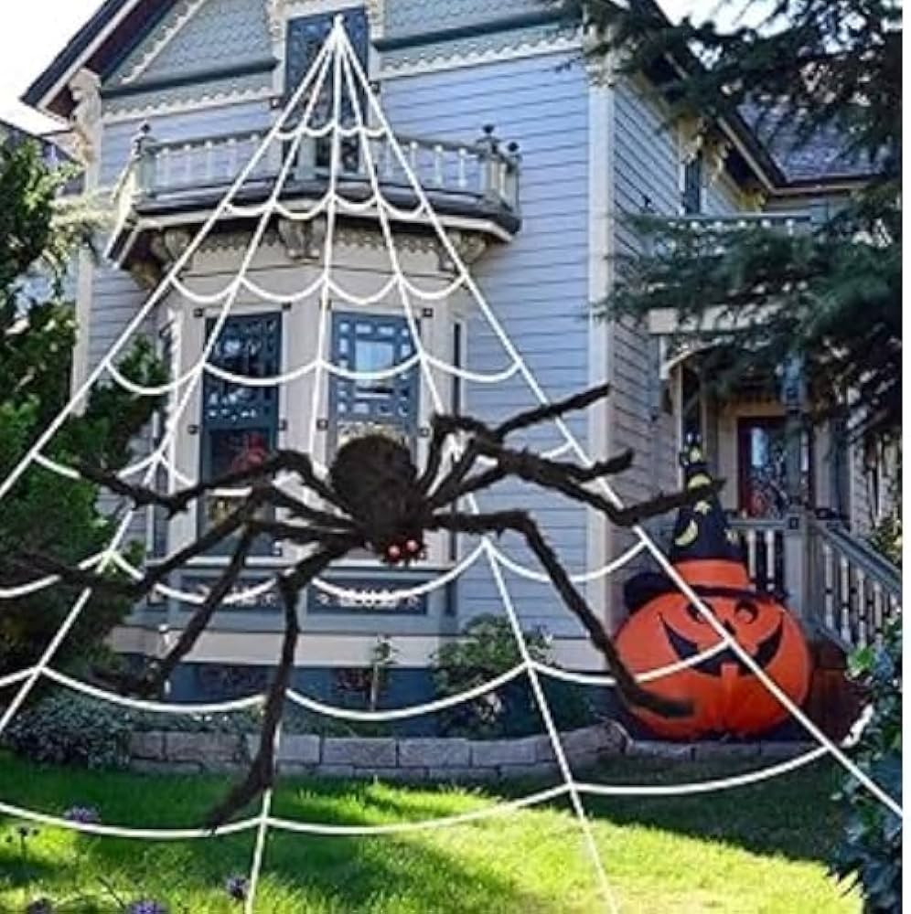 Halloween Decorations Outdoor, 200" Spider Web 60" Giant Spider with Extra Stretch Cobwebs, Hallo... | Amazon (US)