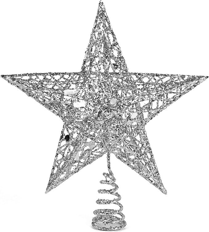 Ornativity Silver Star Tree Topper - Christmas Glitter Star Ornament Treetop Decoration | Amazon (US)