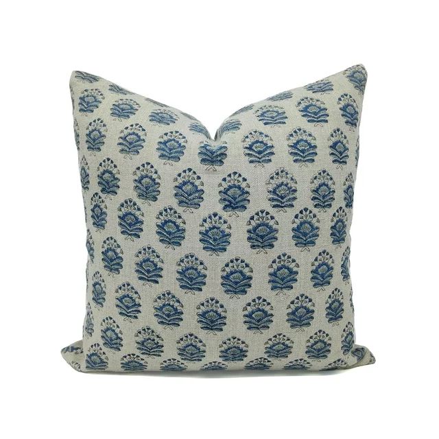 Fabdivine Thick Linen Hand Block Print Decorative Throw Pillow Cover , 18"X18", Navy Blue | Walmart (US)
