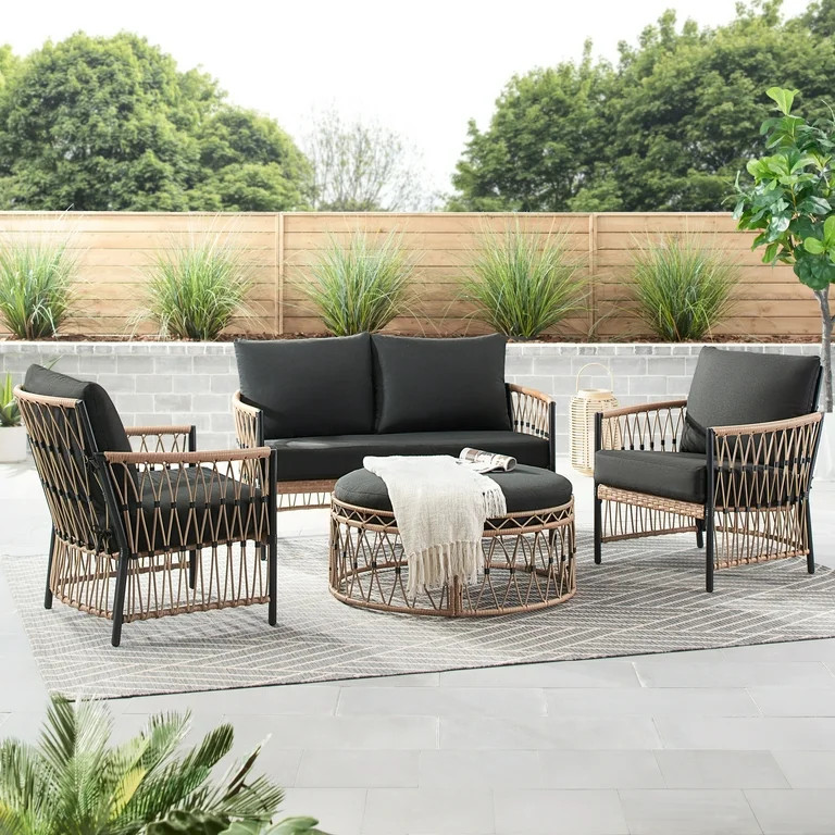 Better Homes & Gardens Lilah 2-Pack Outdoor Wicker Lounge Chairs, Black | Walmart (US)