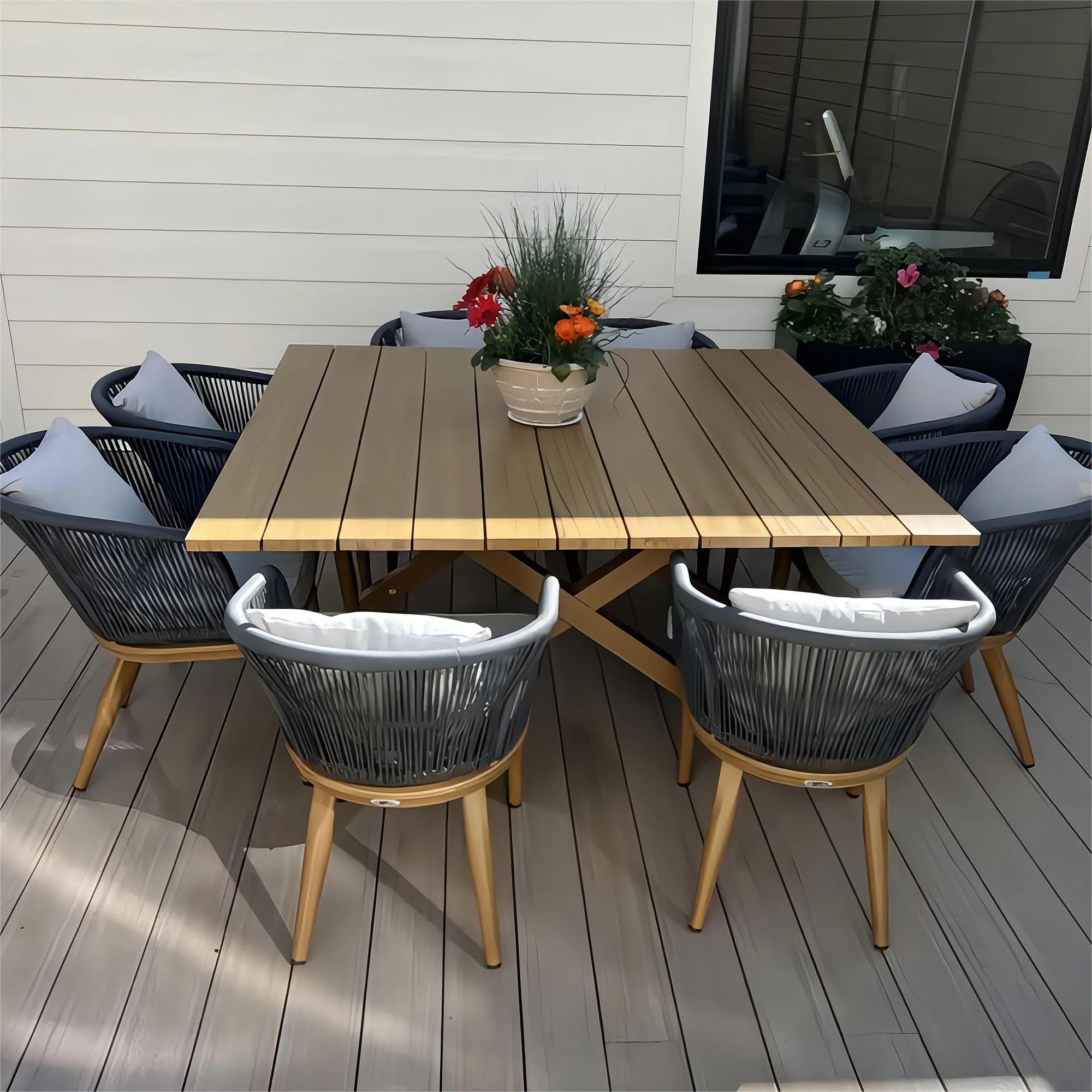 Brozak 8 - Person Patio Dining Set with Square Table , Cushions Included | Wayfair North America