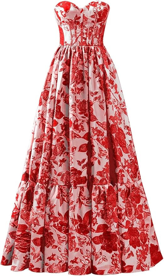 Mollyevers Satin Floral Jacquard Prom Dresses for Women Strapless Corset Long Formal Evening Gown... | Amazon (US)