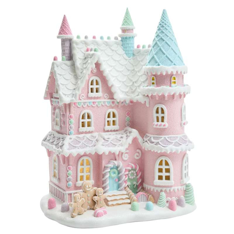 Pastel Pink Led Gingerbread House, 16", Resin, sold by At Home | At Home