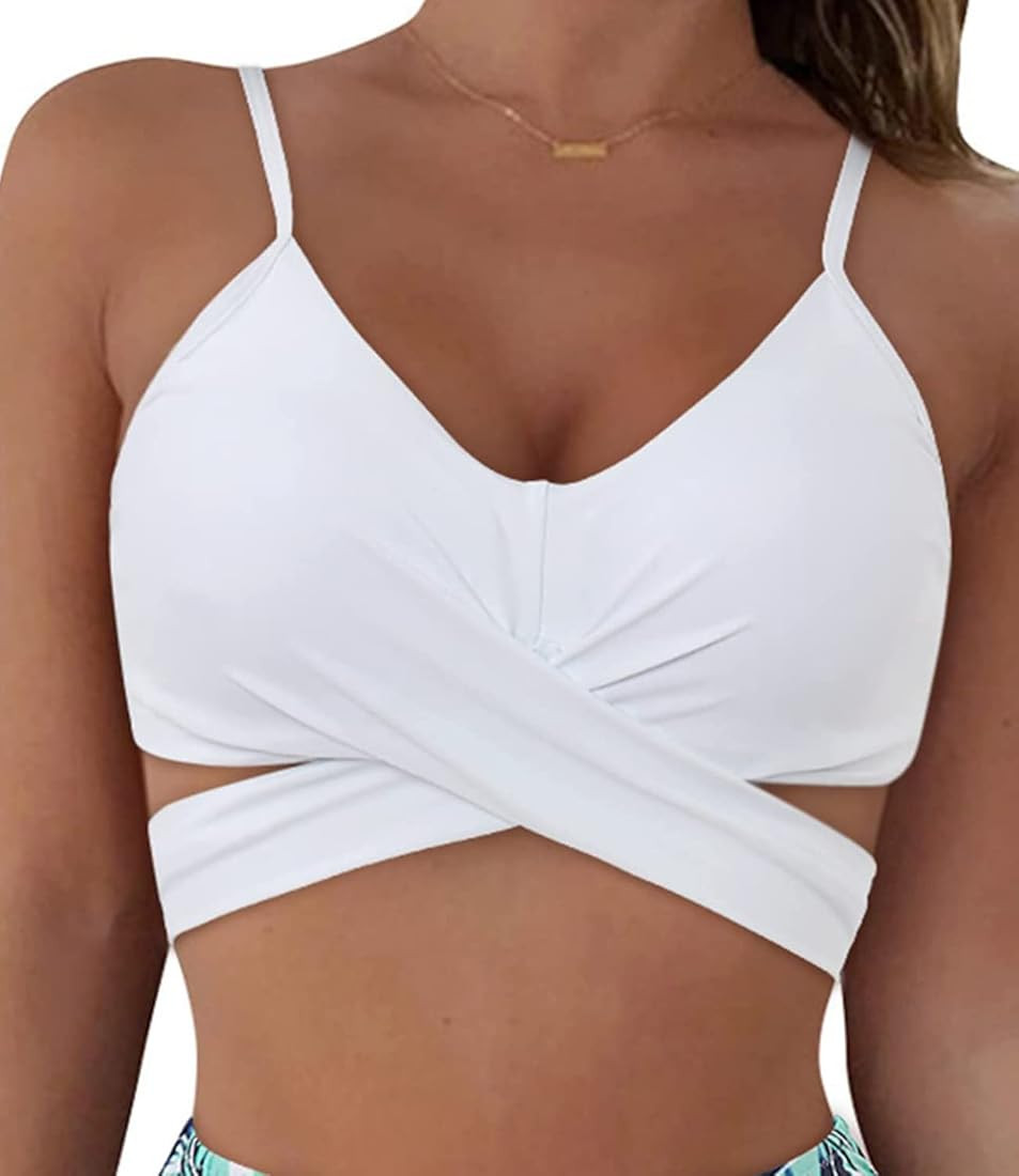 Limeeke Women Wrap Bikini Top Push Up Padded Swimsuit Top Criss Cross Tie Back Bathing Suit Tops | Amazon (US)